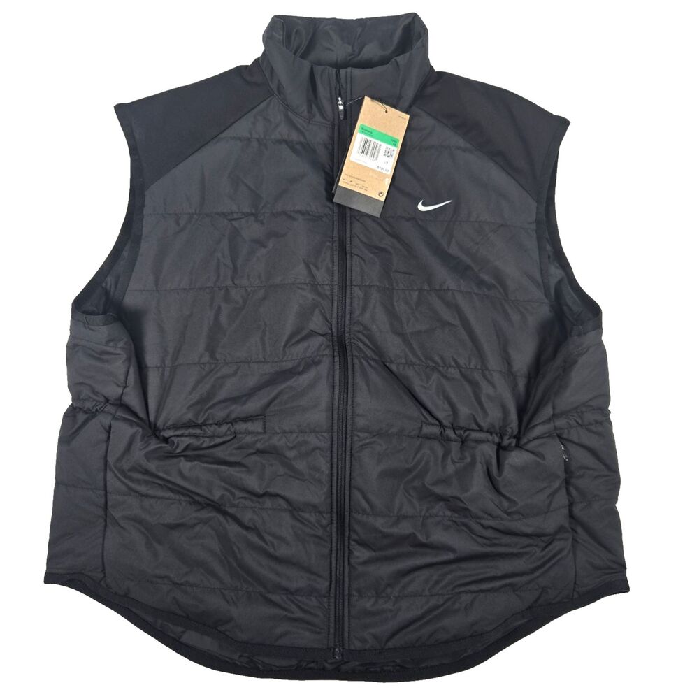 Nike Therma Fit Swift Women's XL Full Zip Drop-Tail Hem Running Vest Black New